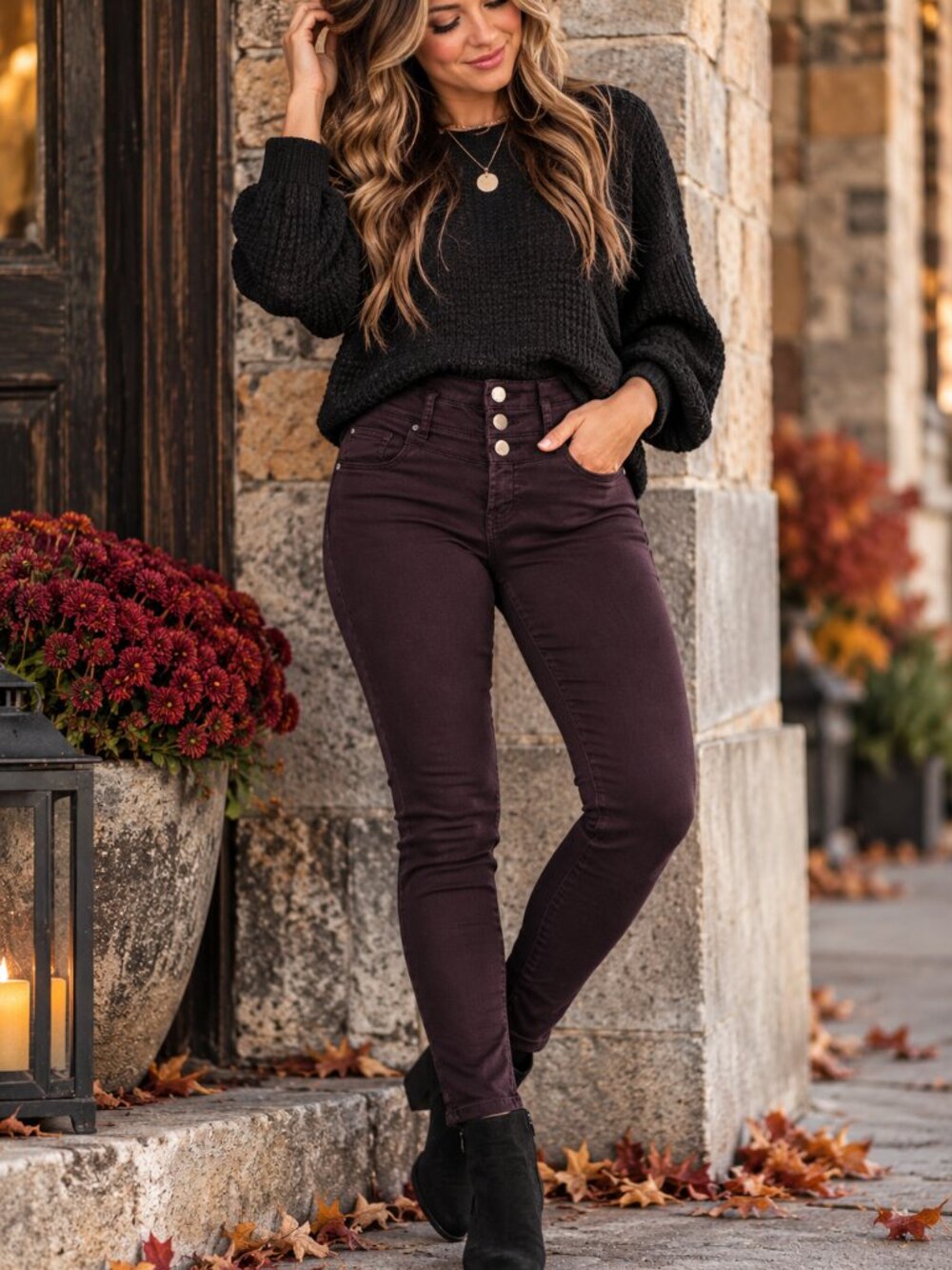 No Boundaries Womens Juniors Size 5 Burgundy High Rise 3 Button Skinny Jeans 132